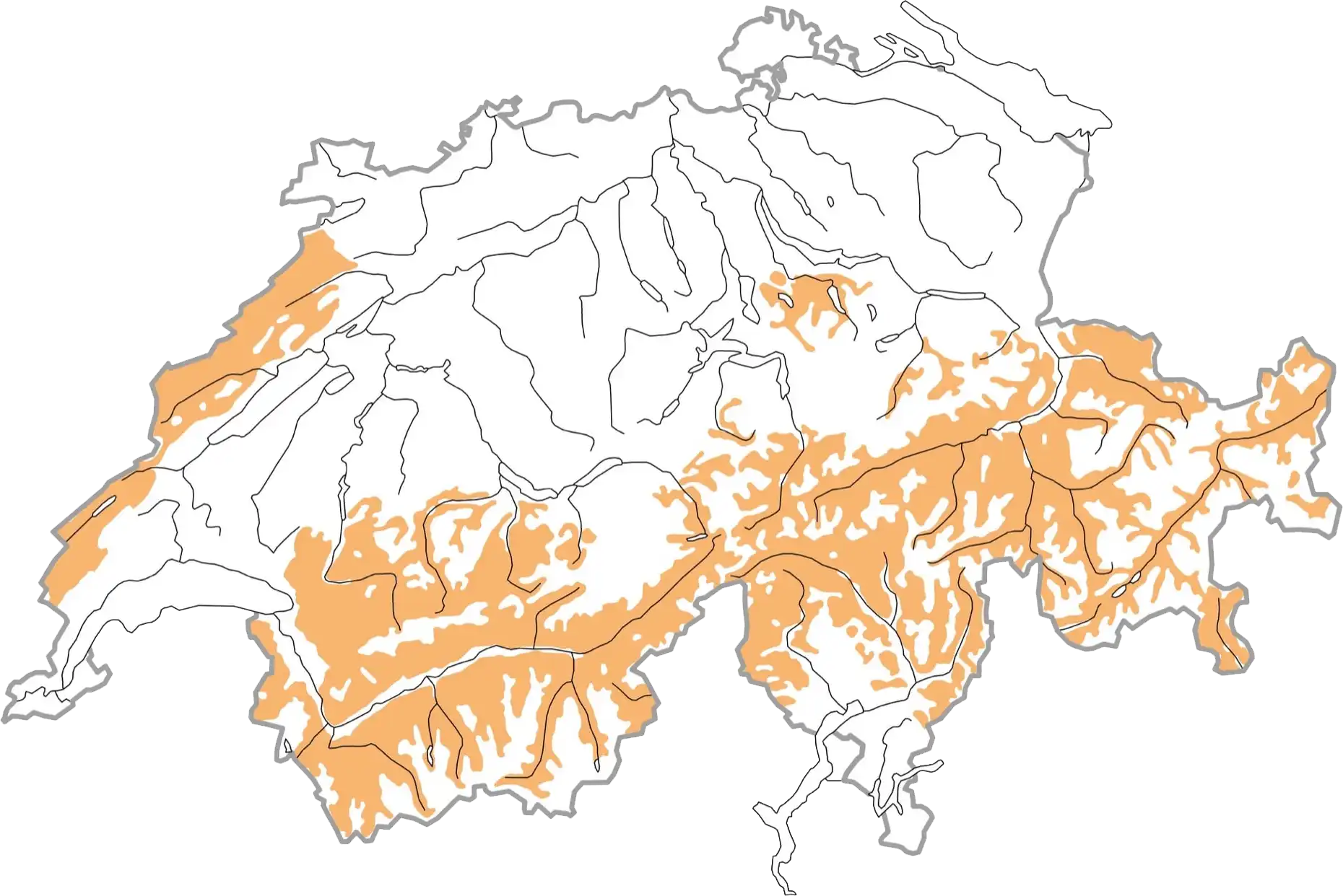 Schematisierte Verbreitung zur Brutzeit (ocker). © Schweizerische Vogelwarte Schematisierte Verbreitung zur Brutzeit (ocker). © Schweizerische Vogelwarte