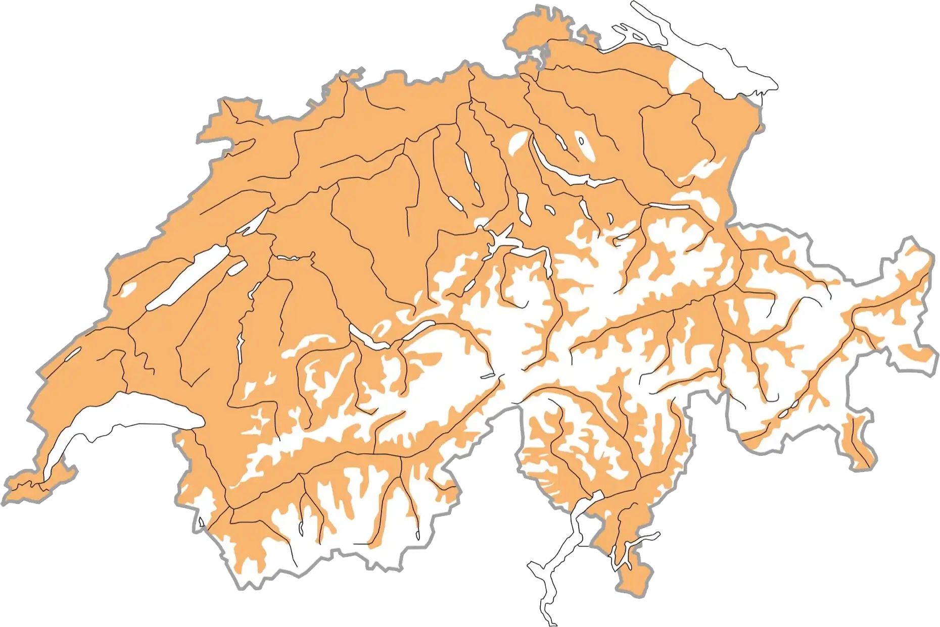 Schematisierte Verbreitung zur Brutzeit (ocker). © Schweizerische Vogelwarte Schematisierte Verbreitung zur Brutzeit (ocker). © Schweizerische Vogelwarte